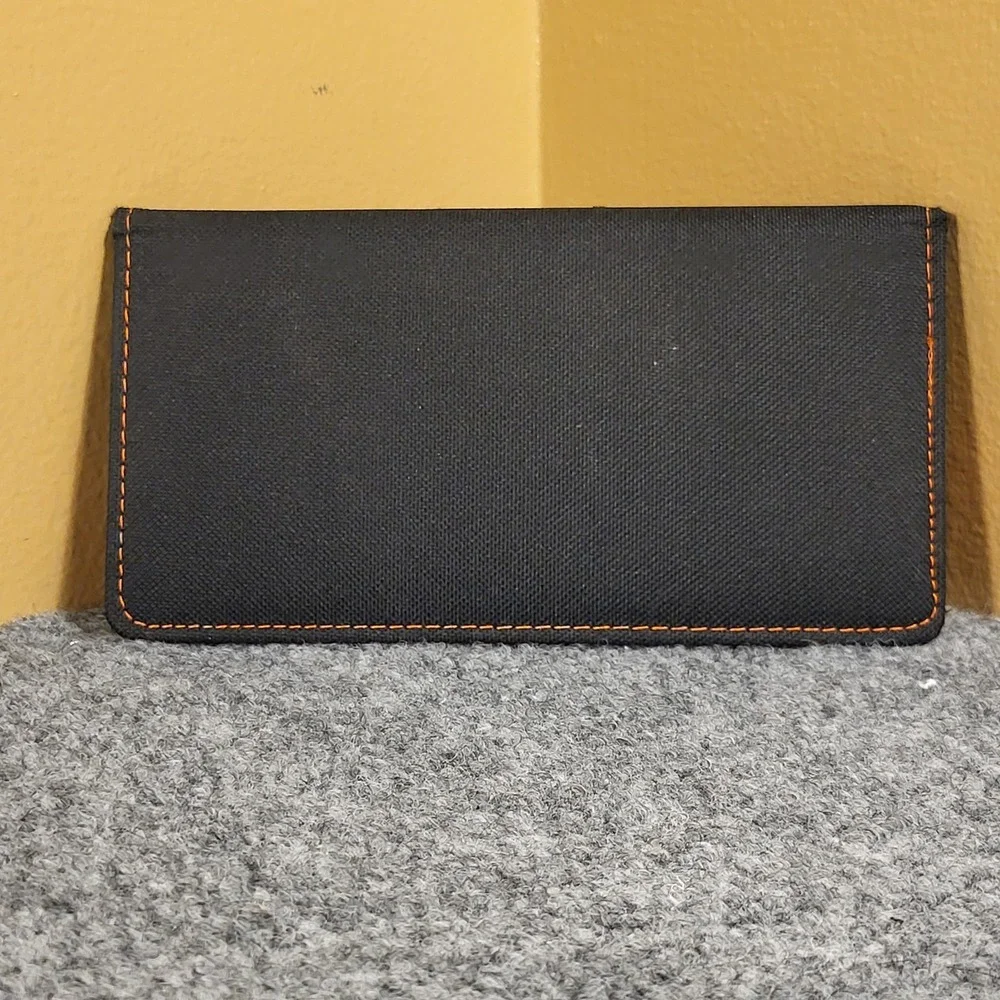 HARLEY-DAVIDSON Flame Orange Leather & Black Canvas Wallet Check Book Cover